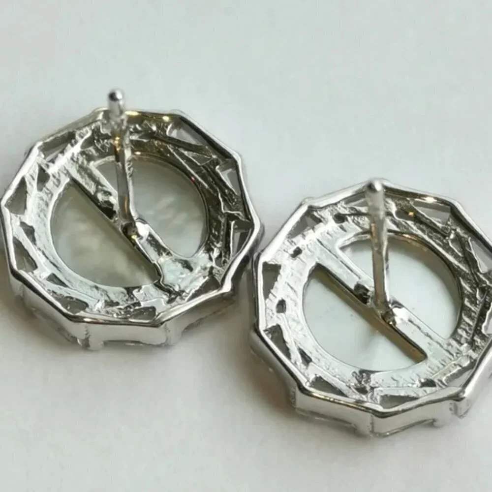 MOTHER of pearl earrings Baguette CZ in Sterling Silver